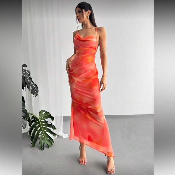 Floral Mesh Ruched Dress - Picture 6 of 8